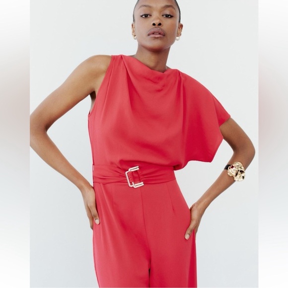 ZARA ASYMMETRIC CREPE BUCKLE JUMPSUIT - Picture 6 of 15